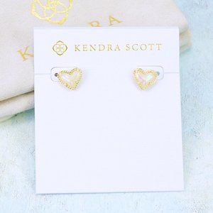 Kendra Scott Ari Heart Iridescent Frosted Glass studs earrings Gold Plated
